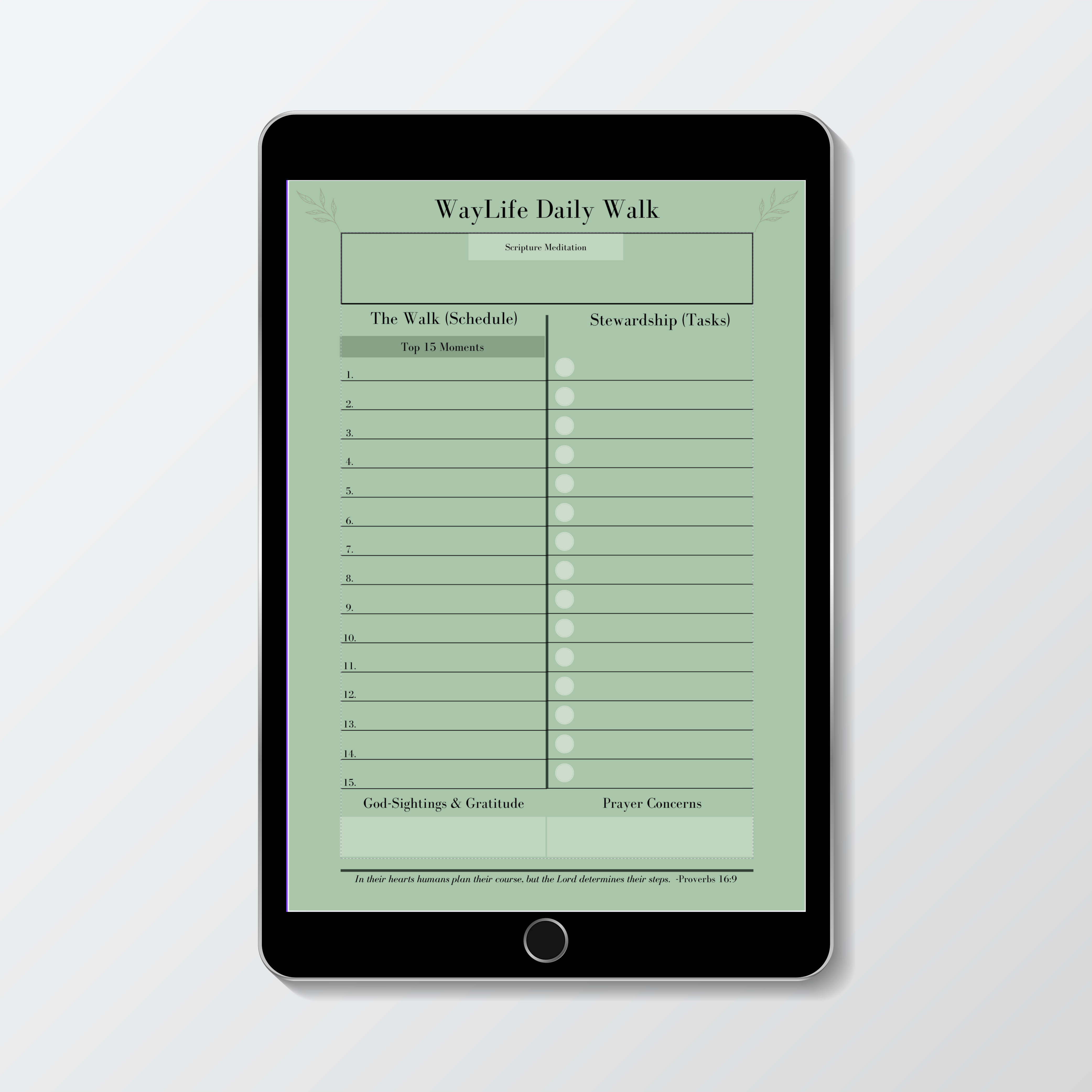 WayLife Daily Walk Planner Mockup